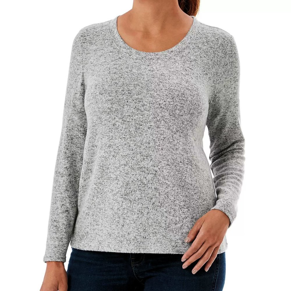 Soft Brushed Relaxed Fit Long Sleeve Cozy Top Light Gray Heather